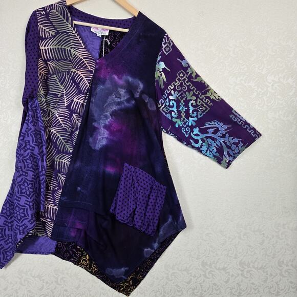 Wild Thing Chico Ca Wild Woman Tunic Top sz S/M Purple Mixed Print Boho - Picture 6 of 14